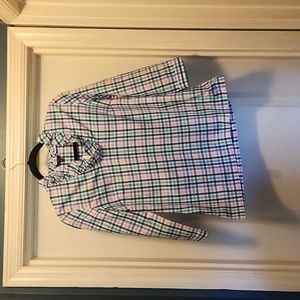 Blue,Pink,Green Gingham Ruffle-Neck Popover Tunic, Top Size 2p